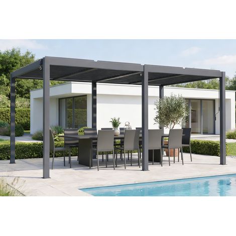 Bioklimatische Pergola 5x3 freistehend AGOSTA Höhe 250 cm – graues Aluminium