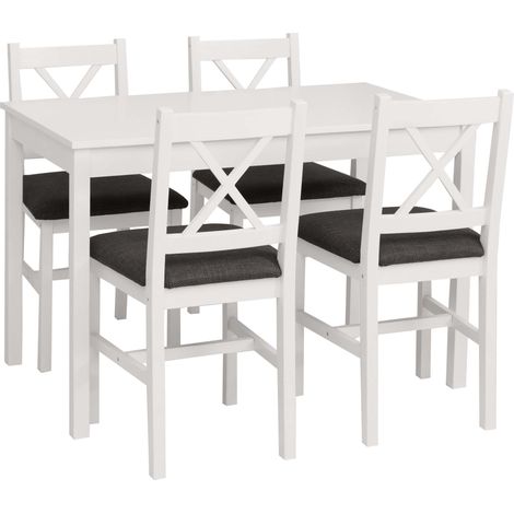 Ensemble de salle à manger HWC-F77, ensemble de salle à manger, bois massif de pin, tissu style cottage 110 cm- blanc, r