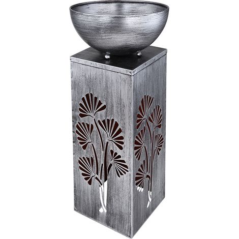 Lampada solare argento colonna antica ciotola per piante, decorazione illuminazione floreale lampada esterno, metallo, 1x LED 3000K, LxLxA 25x25x59 cm (1/3)