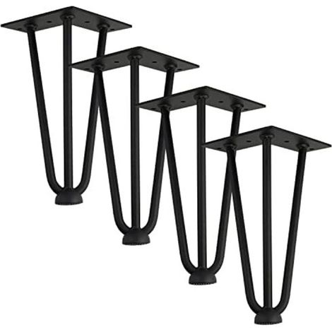 Qrity [Upgrade] 4 Pack Hairpin Table Legs, 25cm DIY Metal Legs, Three Iron Bars, Stronger, with Screws and Floor Protectors