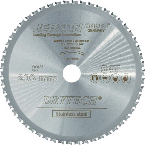 Hoja de sierra circular metálica Drytech®HM203/54Z D.203mm B.1,2mm HM taladro D.25,4mm Z.54