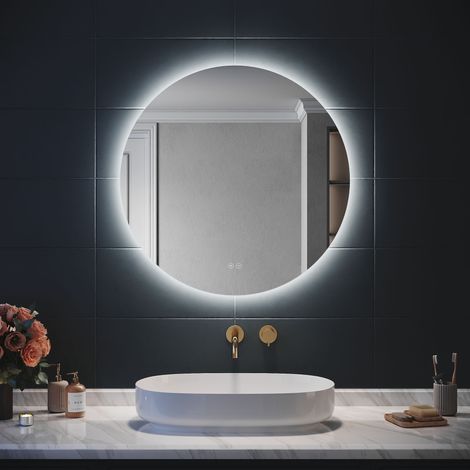 SIRHONA Specchio da Bagno Rotondo, Specchio da Bagno a Parete Illuminato a LED con 3 Temperature di Colore, Antiappannamento, Illuminazione Integrata, 80 cm (1/5)