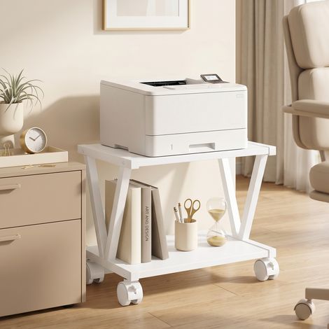 Support pour imprimante à 2 étagères pour bureau et maison, blanc, design moderne et robuste (1/5)