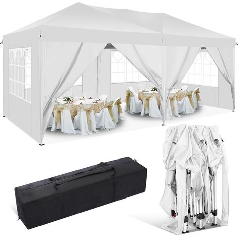 Carpa plegable de jardín. Gazebo impermeable plegable 3x6m con paneles laterales. Carpa de exterior. Altura ajustable. UV. y protección contra el agua, Barnum plegable para bodas, picnics, mercados, B
