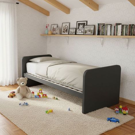 Letto singolo cameretta 80x190 con rete a doghe in acciaio e faggio - Basalto