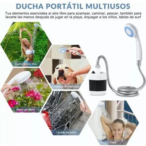 SNQ – Douche portable de camping alimentée par batterie – Matériau ABS – Longueur tuyau 1,5m – Débit 4 à 5L/min pour usage extérieur (1/4)