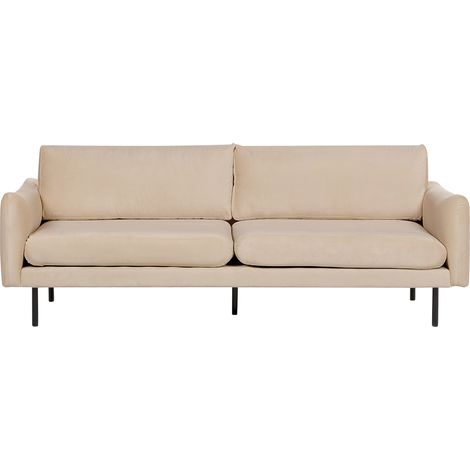 Sofá 3 plazas tapizado de terciopelo patas negras cojín de asiento estilo retro moderno beige Vinterbro