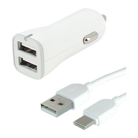 Chargeur allume cigare 2 USB 1A + 2,4A + Cordon USB-C™ SuperSpeed 1 mètre - FUJIONKYO - 423460