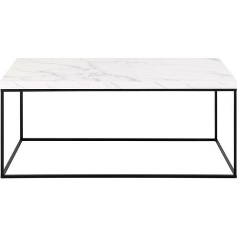 Table basse en effet marbre et métal 110x55cm - Blanc - Mixo (1/5)