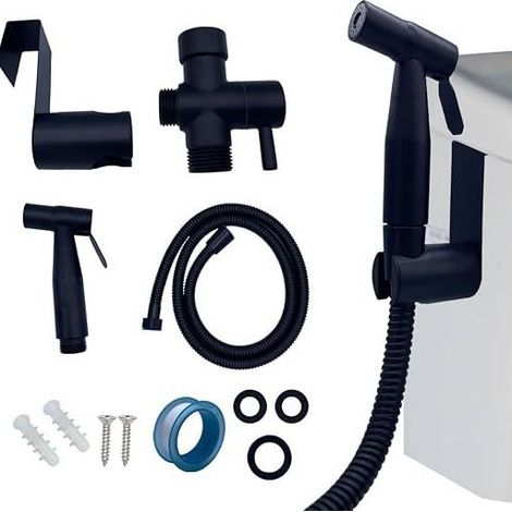 Pulvérisateur de Bidet à Main Noir, Kit Douchette WC Complet en Acier Inoxydable, Douche WC avec Tuyau,pour Hygiène Intime, Salle de Bain (1/5)