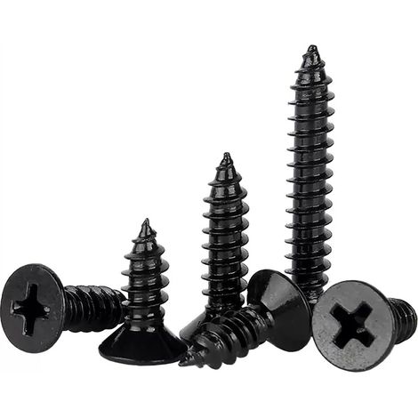 100Pcs M3.5 10mm Vis à bois Phillips Tête plate Noir Acier inoxydable 304 (1/5)