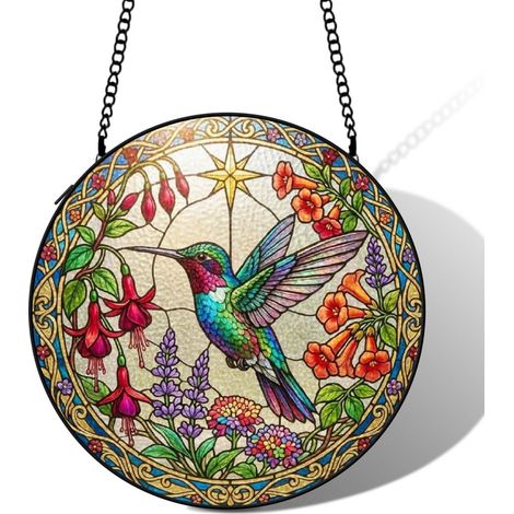 Suspension colibri vitrail attrape-soleil 25 cm décoration fenêtre oiseau lumineux cadeau intérieur (1/5)