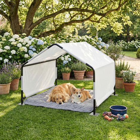 Tenda da Esterno Valevali per Cani Cuccia Impermeabile 122 x 122 x 90 cm - Nero/Bianco [en.casa]