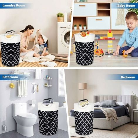 Panier a Linge82L Grand Panier Linge Sale Pliable ImpermablePanier Linge pour Salle de Bain (1/4)