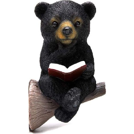 2 pièces Statue d'ours assis enlacé à un arbre avec lumière solaire LED, ours mignon lisant un livre, figurine animale en résine, décoration extérieure, sculpture artistique pour pelouse, cour, patio, (1/5)
