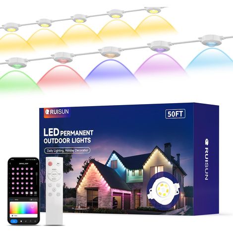 Guirlande Lumineuse Intelligente 15M Éclairage Extérieur Permanent 30 RGBICW LED d'Éclairage Personnalisé pour les Fêtes de Jardin de Décoration de Noël et l'éclairage Quotidien IP67 Blanc (1/5)