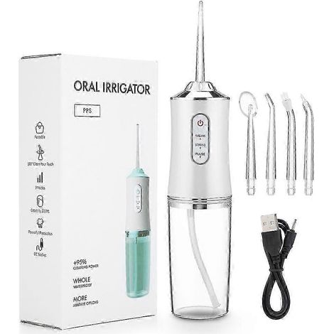 Rince-dents électrique portable de 220 ml avec jet d'eau à 3 vitesses pour les soins dentaires et le nettoyage buccal (1/4)