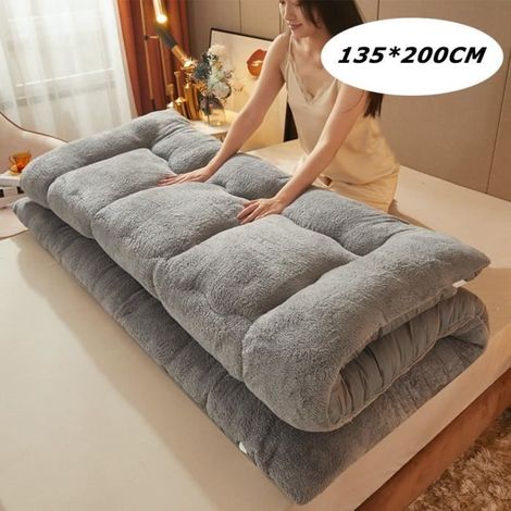 Matelas Pliable Enroulable, Matelas futon, Épaissir Le Tapis De Sol en Tatami, Matelas de Couchage pour dortoir, Gris,135x200cm (1/4)