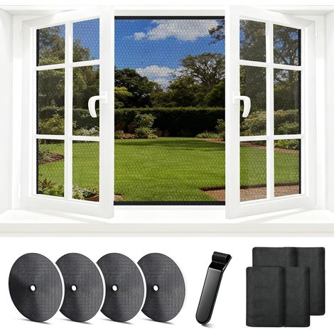 4 Fenster-Moskitonetze 150 x 200 cm, selbstklebend, für Fenster und Terrassentüren, Insektenschutzgitter, Fliegen- und Mückenschutz, auf die gewünschte Größe zuschneidbar (1/5)