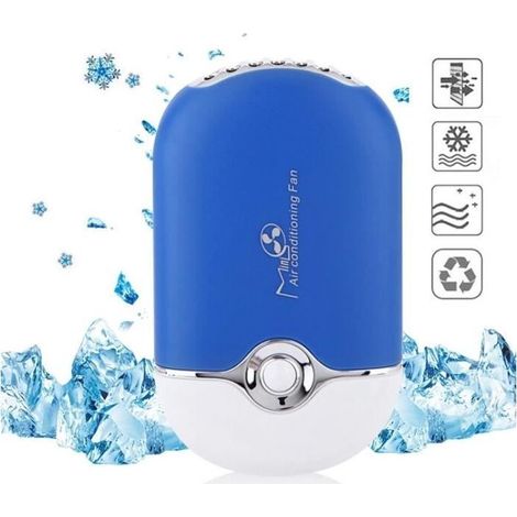 Ventilateur électrique bleu portable mini, climatiseur/réfrigérateur rechargeable par USB, format de poche (1/4)