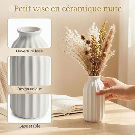 Ensemble de vases en céramique - petites vases blanches - Ensemble de vases de décoration pour table, herbe de la pampa, fleurs séchées, salon (1/4)
