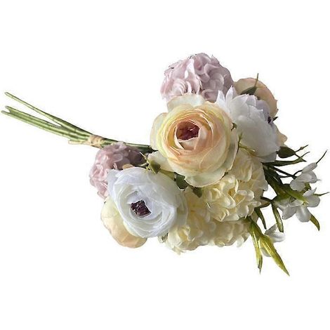 Bouquet artificiel de pivoines brodées, composé de fleurs de thé et de fleurs artificielles, idéal pour la décoration intérieure et les mariages.Champagne (1/5)