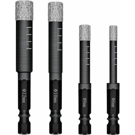 Lot de 4 forets diamantés professionnels pour carrelage, céramique, grès cérame, verre et pierre (1/4)