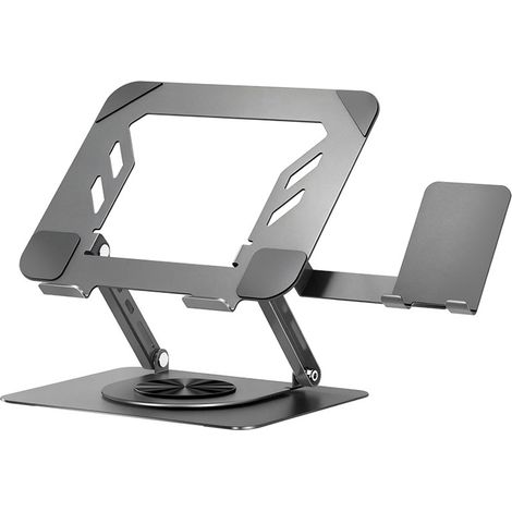 Support Ordinateur Portable En Acier Au Carbone - Réglable Et Pivotant 360 Degrés - Avec Support Téléphone - Pliable - Gris (1/5)