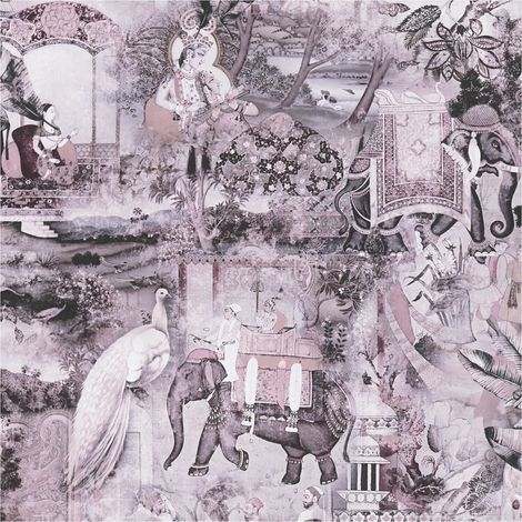 Asia wallcovering wall Profhome 381731 smooth non-woven non-textured wallpaper with jungle elements matt pink purple white grey 5.33 m2 (1/5)