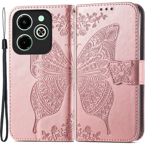 Custodia a libro per Infinix Hot 40i, farfalla, oro rosa (1/5)