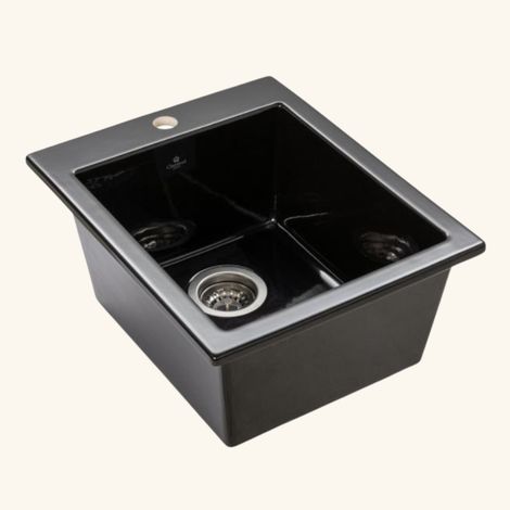 Évier céramique noir brillant FELIX 1 bac 410x505 mm - sans trop plein (1/4)
