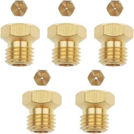 royaluxe-kit de 5 gicleurs universels pour gaz butane/propane – laiton, diamètres 0,50 / 0,70 / 0,87 / 1,02 mm, filetage M6x0,75, pour cuisinière (1/5)