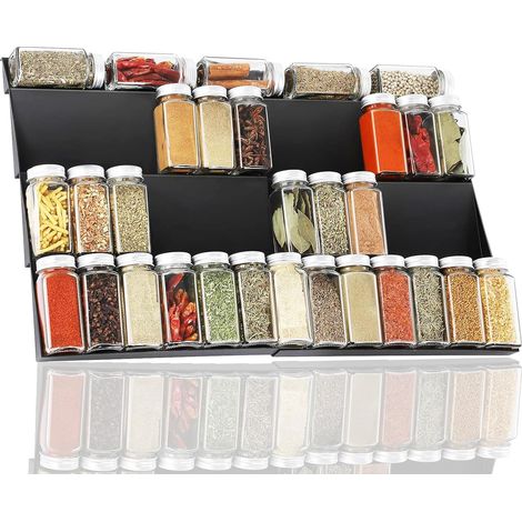 Étagère à épices pour tiroirs, Extensible de 30 cm à 60 cm range epices cuisine tiroir, 4 niveaux, Insert de tiroir à épices, grande capacité - Noir (1/5)