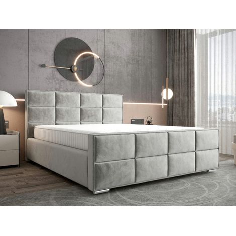 B&b Home Lit Capitonné Rodo - Hellgris - 200x200 Cm - Lit Avec Rangement - Lit Double (1/5)