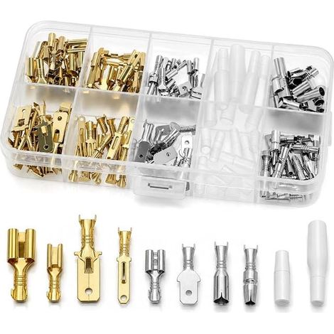 Kit Cosse à Sertir Électrique 2,8mm 4,8mm 6,3mm 4,0mm – Connecteurs de Fil Mâle et Femelle en Laiton pour Voiture, Moto, Scooter et Bateaux – Terminaux avec Manchons Isolants (1/5)