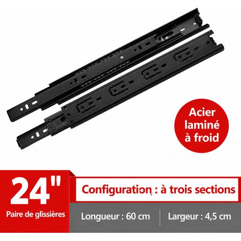 Glissières de tiroir télescopiques 3 sections 24 pouces 600 mm en acier noir SD4510 4510 24 600mm – Livraison gratuite