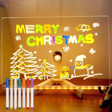 1 Tableau mémo LED, surface acrylique effaçable à sec, stylos 7 couleurs, support réglable, pour bureau maison école (1/5)
