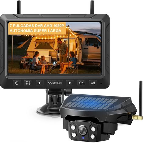 Caméra de Recul sans Fil Solaire avec Batterie 10000mAh, Caméra de Recul sans Fil 7", Étanchéité IP69, Vision Nocturne Infrarouge, pour Caravane, Camion, Voiture, Camping-Car (VS-7E) (1/5)