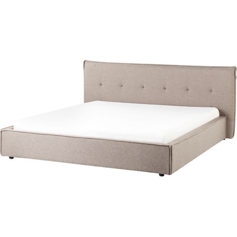 Cama con somier tapicería de tela patas negras con cabecero y somier dormitorio gris pardo 180 x 200 cm Lestre