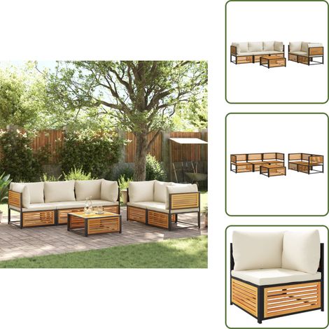 Salon de jardin avec coussins 6 pcs bois d'acacia solide - Ensemble Salon De Jardin - Canapé D'extérieur - Meuble De Jardin - Acacia - Table Basse (1/5)