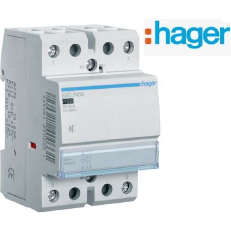 Hager – Contacteur silencieux 40A – 2NA – 230V – Pour tableau électrique – Technologie de réduction de bruit