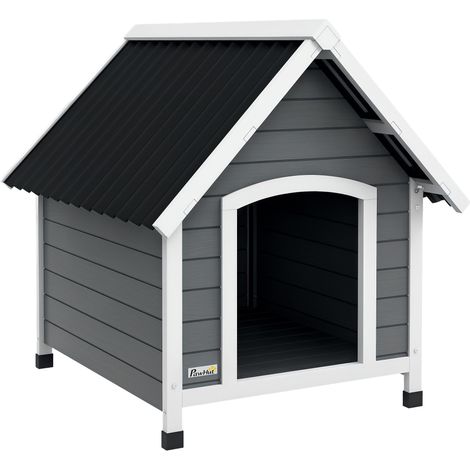 Niche pour chien résistante aux intempéries, plancher amovible, bois de sapin, 75 x 88 x 82 cm, gris/noir