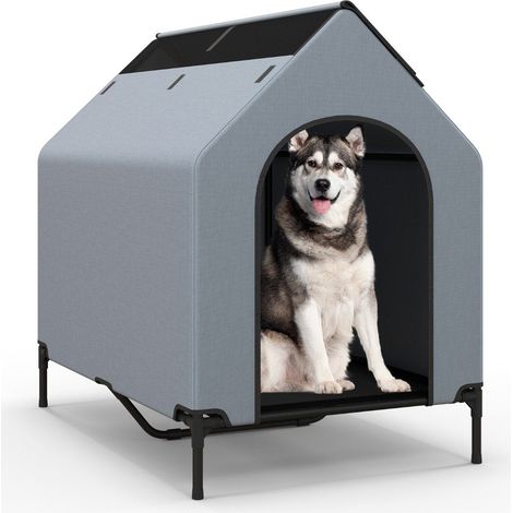Caseta y cama elevada para perros, malla transpirable, 75 x 110 x 106 cm
