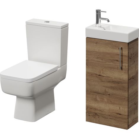 Napoli Cube Tobacco Oak 400mm Single Door Vanity Unit and Toilet Suite with Align Basin - 400mm - Chrome 160mm Handle