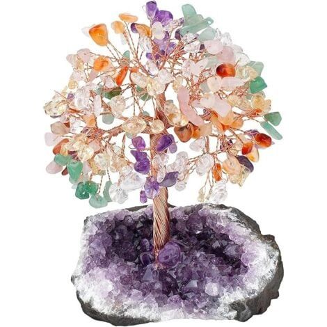 Arbre de Vie en 7 Chakra Cristaux Naturels Fengshui Arbre Décoration avec Base Améthyste de Pierre Reiki Ornement Décoratif de la Table, Méditation Décoration (1/5)
