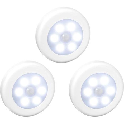 Lampe LED sans fil avec détecteur de mouvement pour placard, escalier, couloir, cuisine, chambre à coucher (3pcs) (coquille blanche lumière blanche) (1/5)