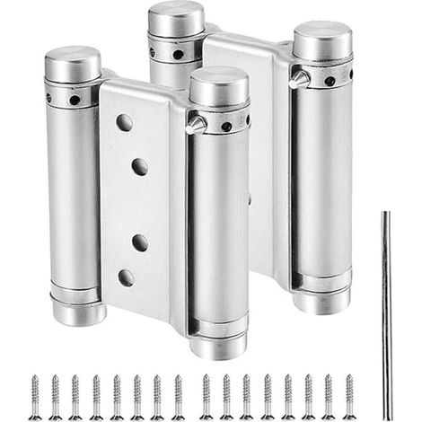Charnières de porte ING - Lot de 2 - Charnières à ressort - Charnières pivotantes - 7,6 cm - Charnières pour portes intérieures - Charnières à double ressort - Installation facile - Argent (1/5)