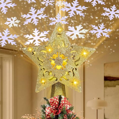 3D-Weihnachtsbaumstern 2-in-1-rotierende LED-SchneeflockenprojektorlampeWeihnachtsbaumspitze Dekoration (1/4)