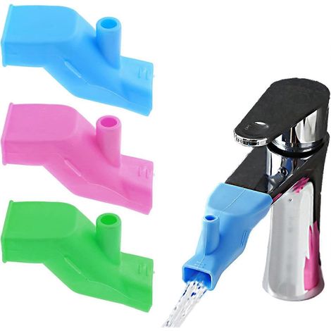 Lot de 6 rallonges de robinet en silicone pour cuisine et salle de bain. Couleurs : bleu, rose, vert. Longueur : 7 cm. Dimensions du raccord de robinet : environ 3,3 x 1,5 cm. Dimensions de la sortie (1/4)