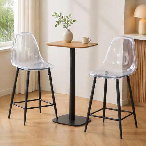 Lot de 2 tabourets de bar transparents, assise plastique et piètement métal noir, style moderne pour cuisine, îlot ou salle à manger CHICFURN (1/5)